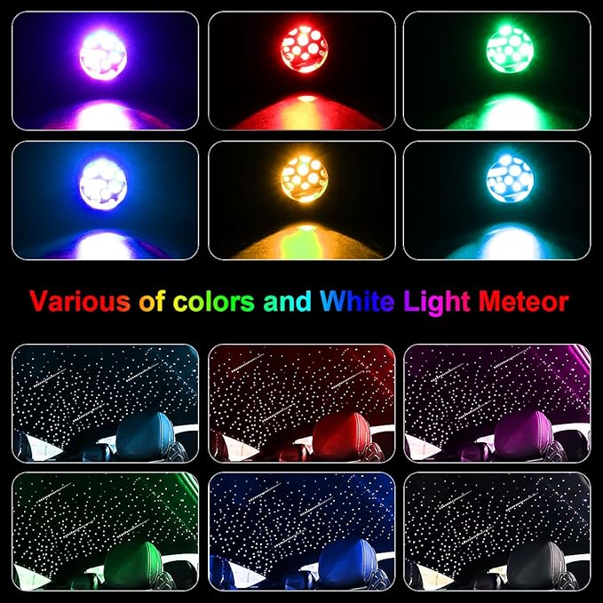 AKEPO 16W RGBW APP Small Size Twinkle Meteor Fiber Optic Lights, Music Activated 650pcs 0.03in 13.1ft/4m Optical Fiber Star Ceiling Light Kit for Car Headliner Star/Home