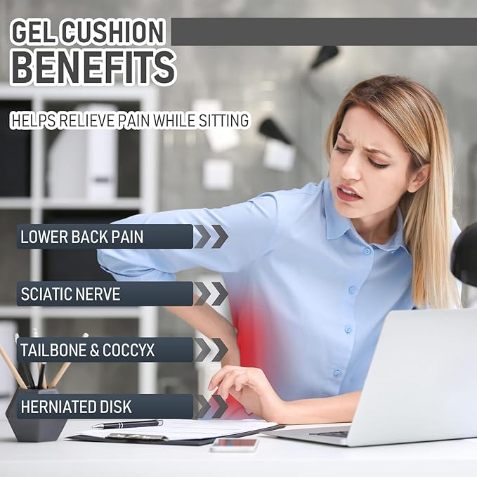 Cooling Gel Seat Cushion, Thickened Big Breathable Honeycomb Design Absorbs Pressure Points Gel Cushion with Anti-Slip Cover Cooling Seat Cushion for Office Chair Home Car Seat Cushion for Wheelchair