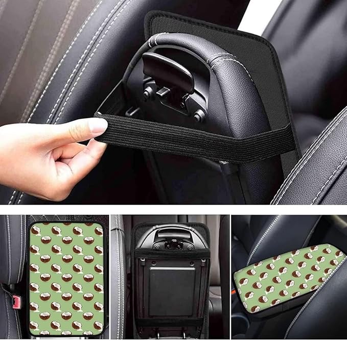 JoyLamoria Coconut Print Car Armrest Cover Center Contole Box Cushion Mat Universal Fit Car SUV Sedan