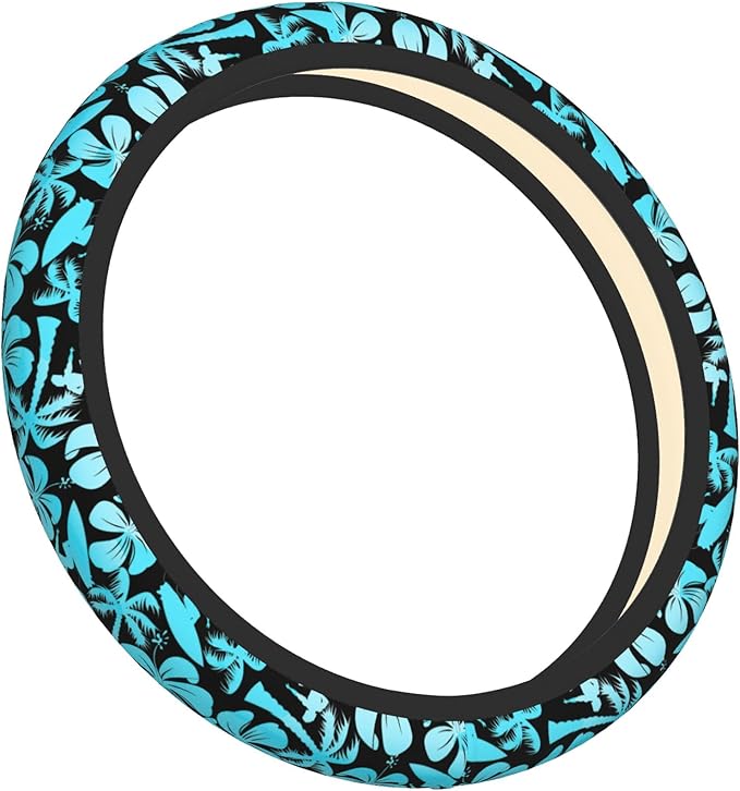 Palm Car Steering Wheel Cover for Women Surfer with Tree Men Stretch Cloth Anti-Slip Wrap Protector Case Fit Universal Auto Accessories Decor Sweat Absorption 14-15 Inch