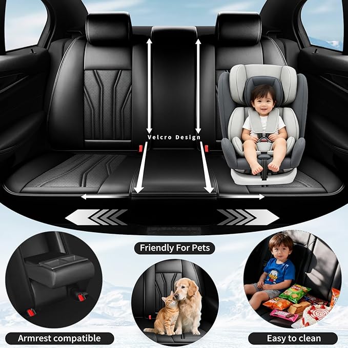 Fit Tucson Car Seat Covers Compatible with Hyundai Tucson 2010-2026, Premium Leather Breathable, Wear Resistant, Airbag Compatible, All-Weather Protection & Full Coverage, Full Set All Black