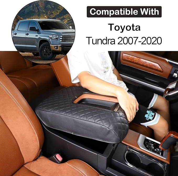 Aunginsy Leather Center Console Armrest Cover Compatible with Toyota Tundra 2014-2021, Car Armrest Pad Seat Box Cover Cushion Lid Scratch Protector Customized Waterproof Plaid Interior Accessories