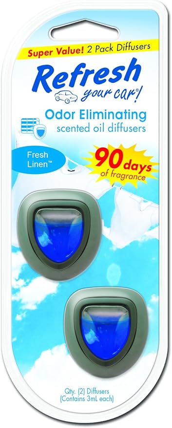 Car Air Freshener, Odor Eliminator, Set of 2 Mini Car Oil Diffusers, Fresh Linen Scent, Refresh Your Car