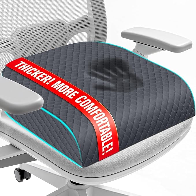 Seat Cushion for Office Chair, Memory Foam Chair Cushions, Car Seat Cushion for Long Sitting, Desk Chair Cushion for Pressure Relief, Non-Slip Bottom, Washable Cover, X-Large, Grey