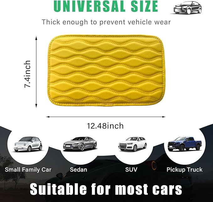 Car Center Console Pad, Waterproof Auto Armrest Seat Box Cover, PU Leather Arm Rest Protector Cushion Pad, Universal Vehicle Interior Protection Accessories for Car SUV (Yellow)