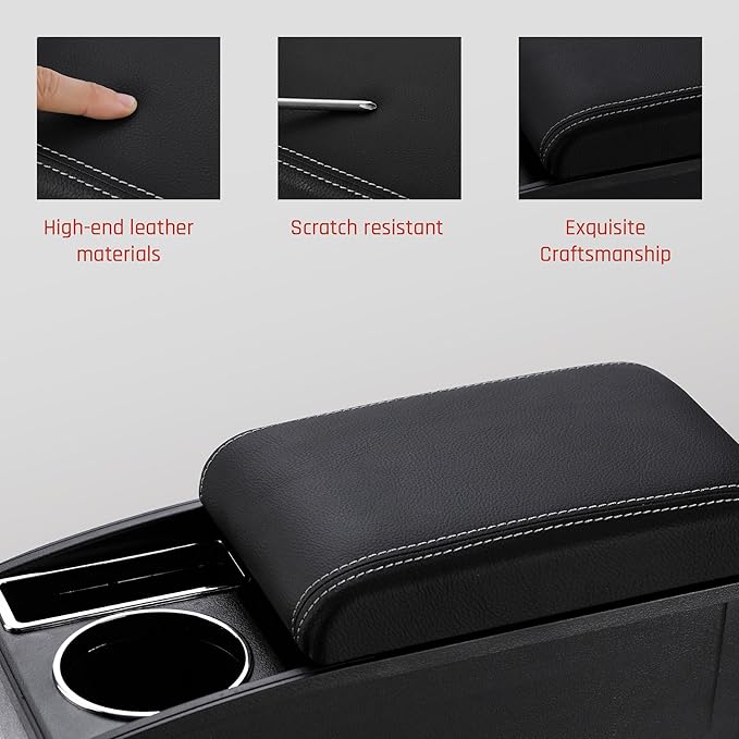 Car Armrest Box for Nissan Almera Versa 2012-2019 Auto Accessories Center Console Leather Arm Rest Double-Layer Storage Space with Cup Holder (White Thread)