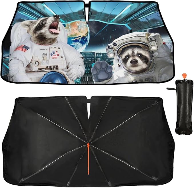 Cute Raccoon Car Windshield Sun Shade Umbrella Funny Raccoons Umbrella Sunshades for Car Rotable Upgraded UV Protecter Windshield Sun Shade Foldable Sunshade with UV Block