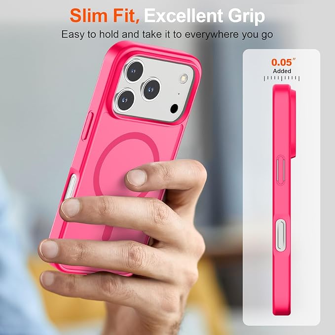SUPFINE Magnetic for iPhone 17 Pro Max Case (Compatible with MagSafe)(Military Grade Drop Protection) Translucent Matte Shockproof with Anti-Fingerprint Phone Cover 2025,Hot Pink
