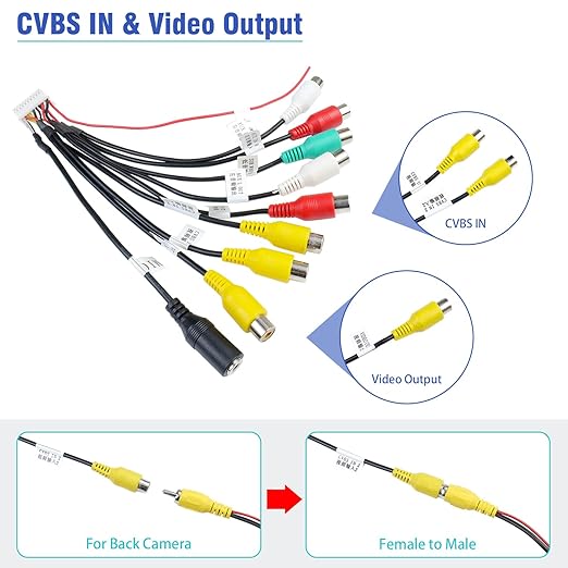 Radio RCA Wiring Harness Adapter 20Pin Plug with 9 Female RCA Connector Assembly for Android Car Radio Stereo