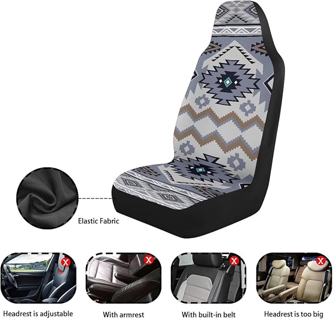 ELEQIN Car Seat Covers Universal High Back Fashion Cushion Protector for Car Truck Suvs,Sedans,Vehicles,Airbag Compatible Front Car Seat Covers 2 Pack Purple Aztec Tribal