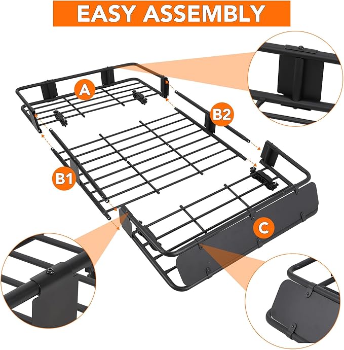 64"x39" Universal Roof Rack Basket with Waterproof Cargo Bag | 200 lbs Capacity, Adjustable Steel Construction | Car Top Carrier for SUV, Truck & Vehicle Rooftop Storage