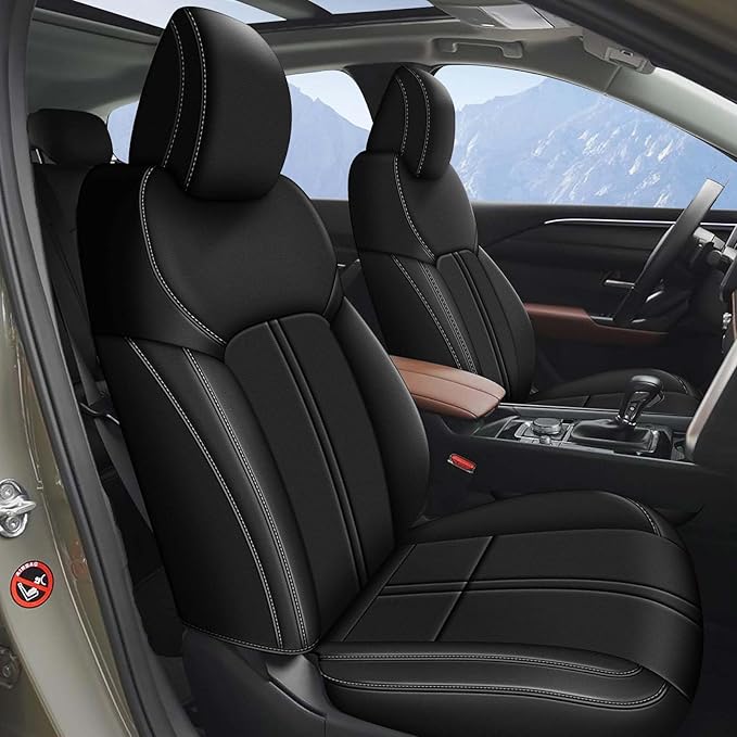 AOMSAZTO Custom Fit Seat Covers for Mazda CX50 2023 2024 2025 CX30 Car Seat Covers Full Set Black Faux Leather Compatible Airbag （New - CX50）