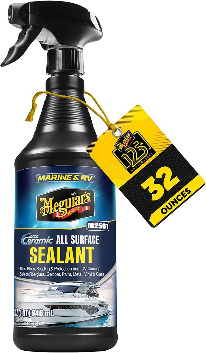 Meguiar's Marine & RV Hybrid Ceramic All Surface Sealant - Premium Fiberglass and Gel Coat Sealant that Boosts Gloss, Beading & Protection from UV Damage - Easy to Apply and Wipe Off – 32 Oz Spray