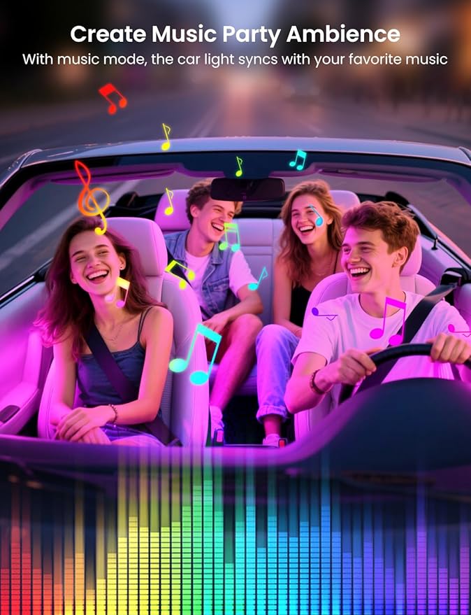 RGB+IC Car LED Lights, Smart 72 LED Car Interior Lights with App Control, 16 Million Colors Under Dash Light with Music Mode, Scene Mode, 2 Lines Design Light for Cars SUVs Trucks with Car Charger