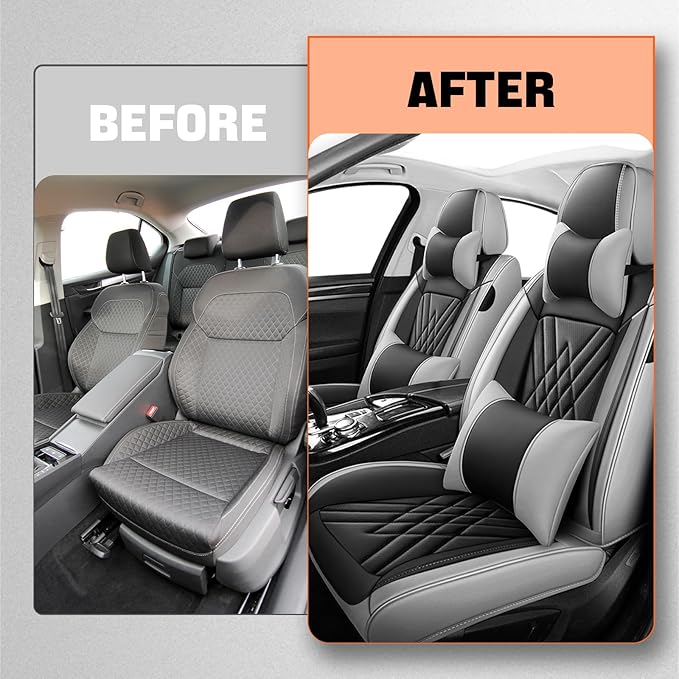 Car Seat Covers Compatible with Toyota Camry 2012-2026 Durable Waterproof Automotive Seat Covers Stretchable, Airbag Compatibility, Premium Nappa Leather(Black Gray, 2 Pcs Front with Pillow)