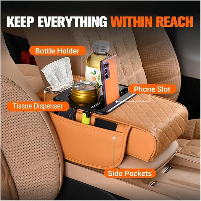 Car Armrest Box Thicken Height Pad Arm Rest Cushion Memory Cotton Elbow Universal Auto Interior Storage Tissue Organizer(Matte Black)
