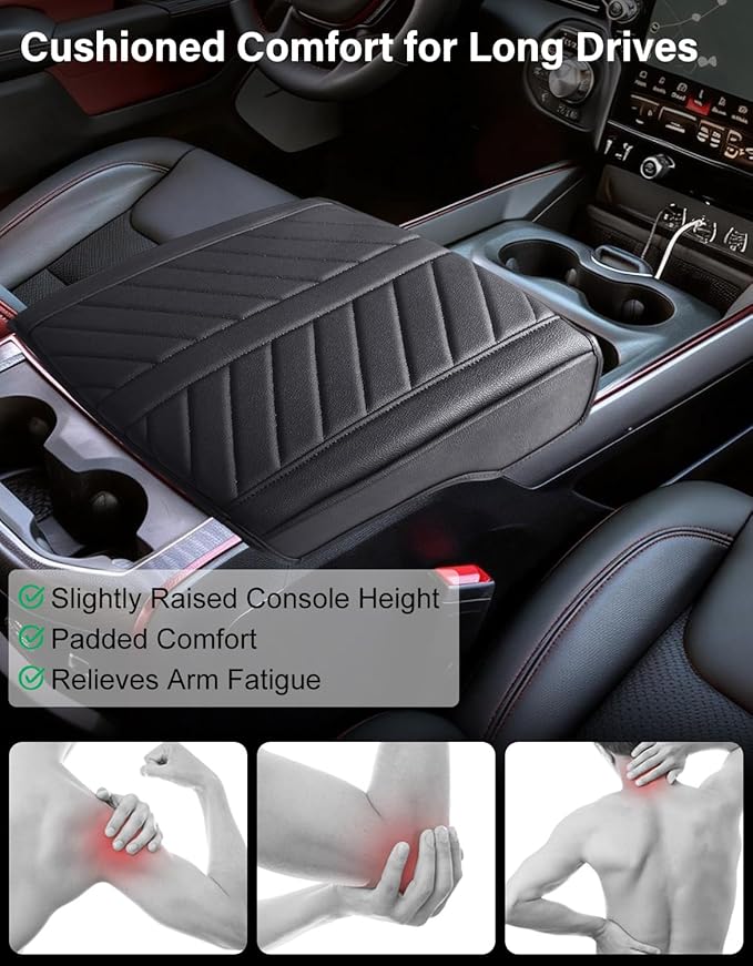 Center Console Cover Compatible with 2019-2026 Dodge RAM 1500 2500 3500 Accessories, Vinyl Leather Middle Console Cover Cushion Pad, Anti-Scratch, Black(Floor Console Bucket Seat Only)