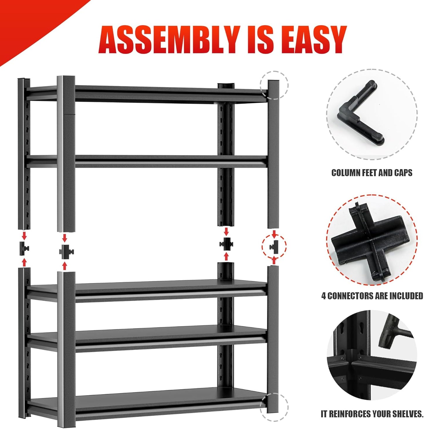 Heavy Duty Metal Garage Shelving Unit, 5 Tier Storage Shelf for Garage, Utility, and Industrial Use - Sturdy Garage Storage Shelf Organizer, Metal Shelving for Garage Storage 24"D x48"W x87"H（5 pcs）