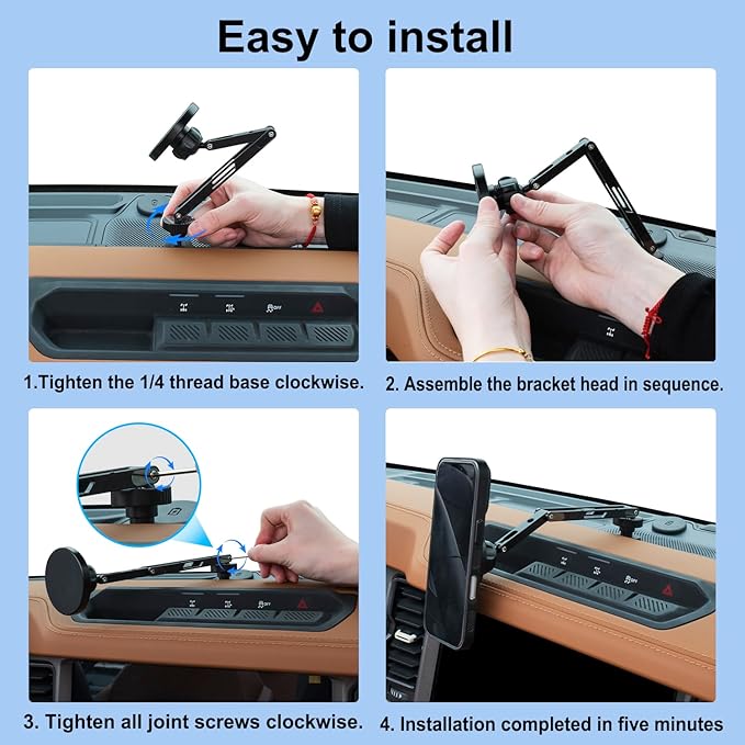 Wireless Charging Phone Mount for Ford Bronco 2021-2026 2/4 Door, Aluminum Alloy Phone Holder, Magnetic Wireless Charger for Ford Bronco, for Ford Bronco Accessories with C-C Cable