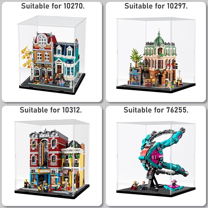 Choowin Acrylic Display Case for Lego Boutique Hotel 10297 for Lego Modular Buildings for Lego Hocus Pocus 21341 Thickened Clear Display Cases for Collectibles Assemble Dustproof Display Box(Black)