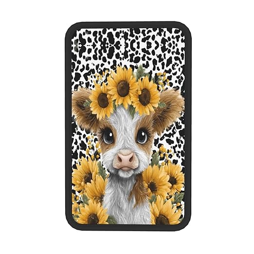 Highland Cow with Sunflowers Car Auto Armrest Cushion Cover Accessories Center Console Seat Box Pad Protector Universal Decoration for Most Vehicle SUV Truck