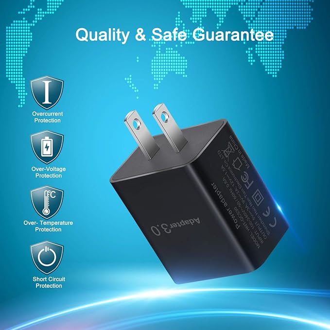 USB Wall Charger, Besgoods 5V 3A Fast Charging Block 3.0 Power Adapter 18W Compatible with Wireless Charger iPhone 16 15 14 Pro Max Galaxy S25 S24 S23 22 21 20 A03s Android Camping Fan Sun Lamp, 2Pack