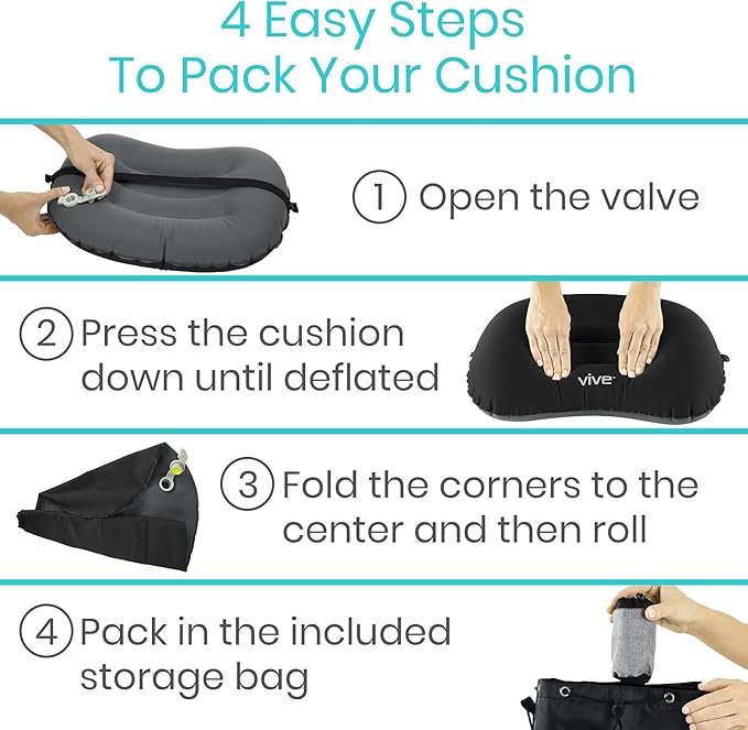 Vive Inflatable Lumbar Pillow - Cushion for Airplane Seat Travel Support - Lower Back Cushion for Car, Office Chair - Adjustable Firm Air Neck Pain, Sciatica Relief - Compact Portable Camping Headrest