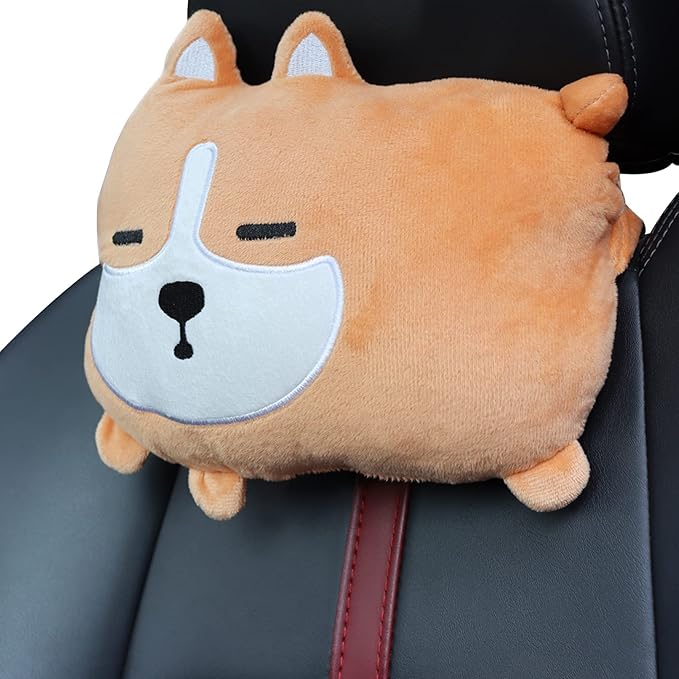 Sexysamba 2PCS Cuddly Chubby Corgi Car Neck Pillow, Cute Headrest Pillow for Car, Comfortable Soft Seat Pillow for Driving, Head Rest Cushion, Neck Pillow for Travelling and Home - Corgi