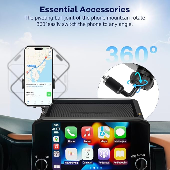 Car Phone Holder Fit for Pathfinder 2022 2023 2024 2025 w/Dash Tray Storge Box Organizer-Cell Phone Mount for Pathfinder Accessories 9 inch Touch Screen 360 Degree Rotation (Not fit 14.5 inch)