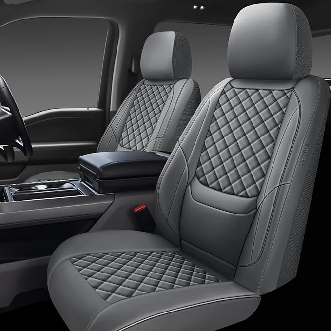 Full Coverage Leather Car Seat Covers Front Pair,Waterproof Seat Covers for Cars,SUVs Trucks, Car Seat Cushion,Car Seat Protector with 2 Seats (Grey, Front Pair(driver and passanger-2 seats))