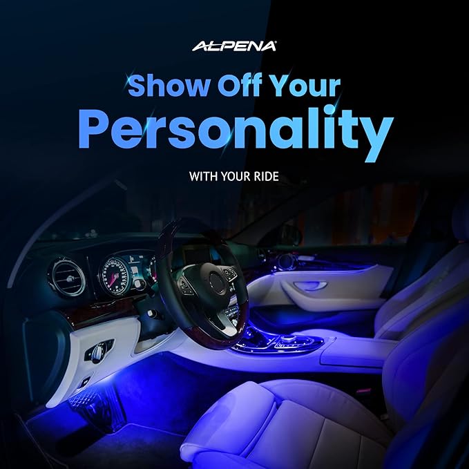 Alpena MAX LED Light Strip Starter Kit – EZ-Link Modular 12V Plug-and-Play Lighting for Cars & Trucks, Interior/Exterior Stick-On Light Bars, 2×12” Weatherproof Strips, Blue