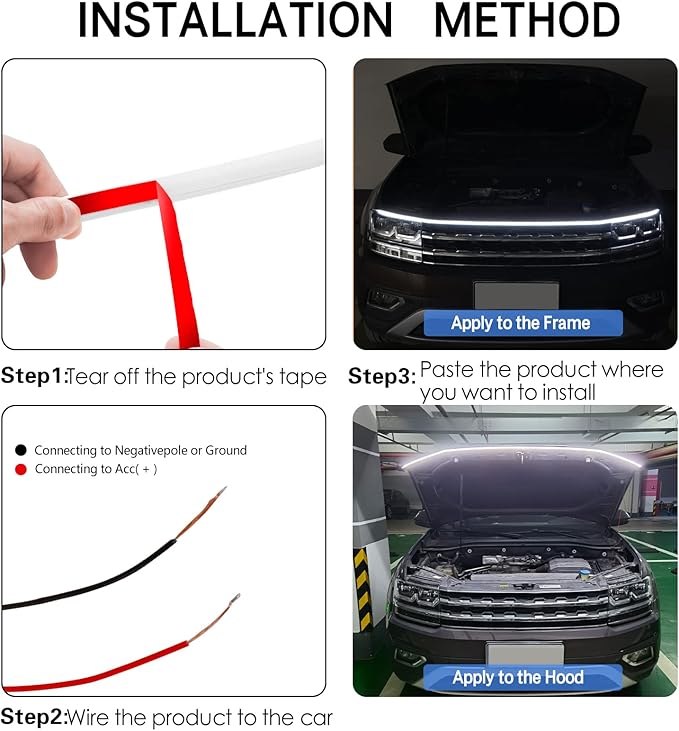 70 Inch Car Hood Light Strip, Dynamic LED DRL Daytime Running Light with Scan Start-up, 12V Flexible Waterproof Exterior Strip for Car, Truck, SUV, White