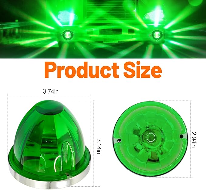 Dual Function 4Pcs Green Watermelon Lights Strobe+Constant LED Side Marker Clearance Turn Signal Top Cap Roof Underglow Tail Trailer Lights for Semi Truck,Bus,Van,Camper,Golf cart