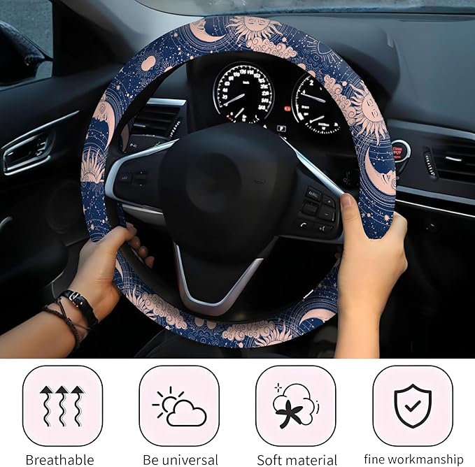 Car Steering Wheel Cover, Universal 15 Inch Neoprene Non-Slip Steering Wheel Covers, Funny Car Accessories for Women Men Fit Auto, Suvs, Truck Cute Blue Magic Universe