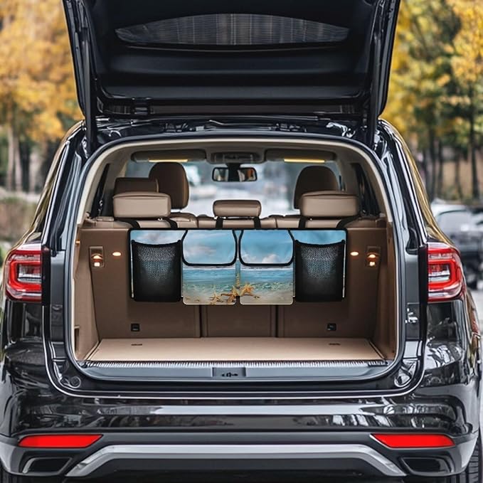 Beach Sea Starfish Trunk Organizer for Car Large Capacity Car Organizer, Foldable Trunk organizer for SUVs & Sedans, Space Saving Car Organization for Car Accessories, Tools, Sundries