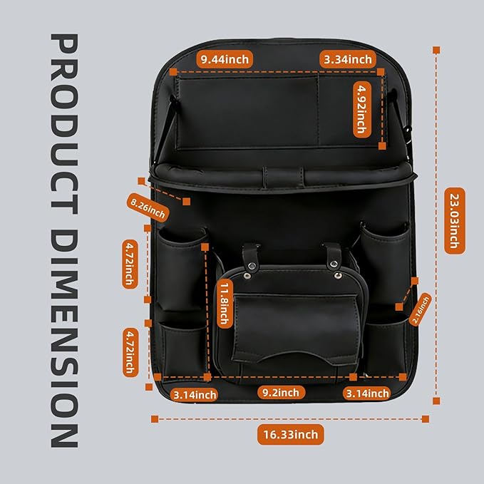 Car Seat Organizer, Multifunctional Backseat Protector Mat, Storage Bag and Tray Rack, Trash Storage (Suitable for Cars, Children, Back of Seats, and Rear Seats) (Black, Leather 1-Piece Set)