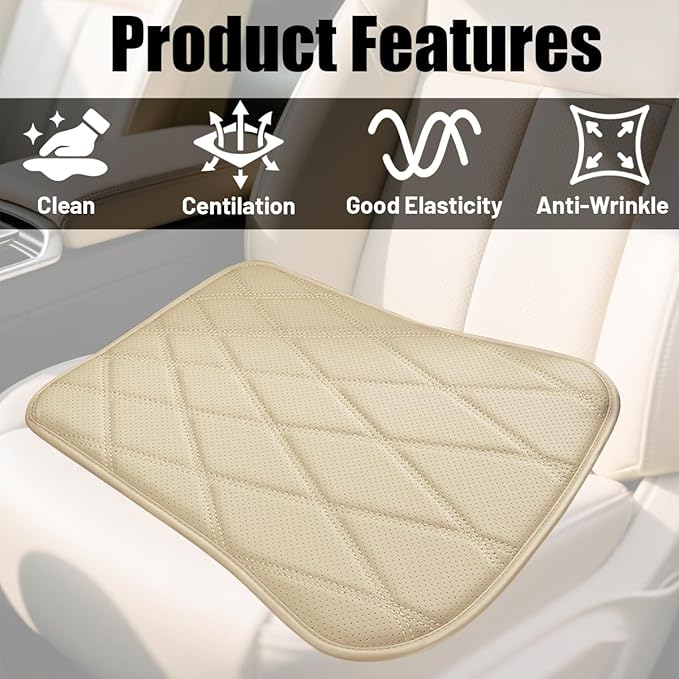 Car Seat Cushion, Comfortable Sciatica & Lower Back Pain Relief Vehicle Driver Seat Pillow, Auto Interior Chair Protector, Universal for SUV Automobile Truck (Beige)