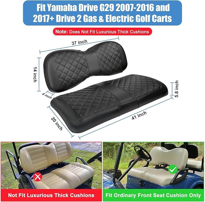 MOSNAI Yamaha Golf Cart Front Seat Cover for Drive G29 2007-2016 and 2017+ Drive 2 OEM Ordinary Seat Cushion, Concave and Convex Design Appearance, Thick Vinyl Leather Comfortable/Breathable