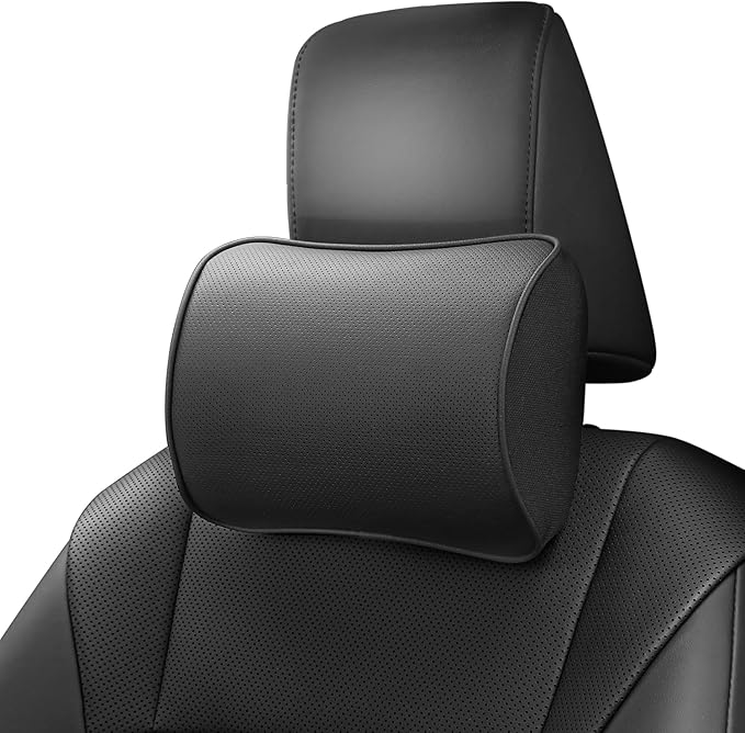 Car Headrest Pillow, Soft Memory Foam Car Neck Pillow with Adjustable Strap, Removable Breathable Cover for Long Drives & Office (Black, Pack of 1)