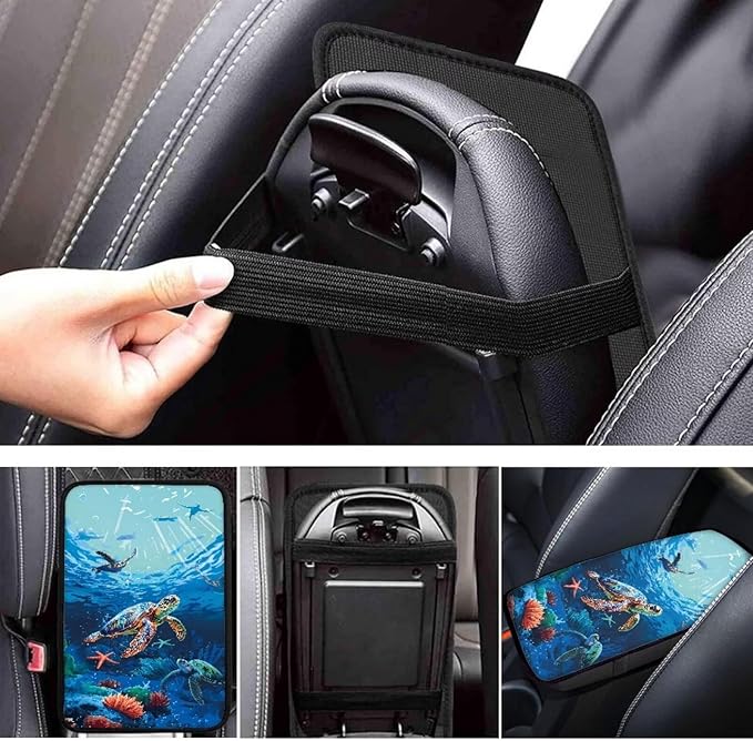 JoyLamoria Underwater Sea Turtle Car Armrest Cushion Cover Center Console Box Pad Car Accessories for Men Women