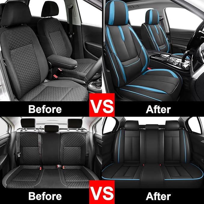 Fit for 98% of Mercedes Benz Car Seat Covers, Premium Nappa Leather Seat Cover, Fully Wrapped Protect Modern Style Seat Cover (5-Seat Standard, Black & Blue)
