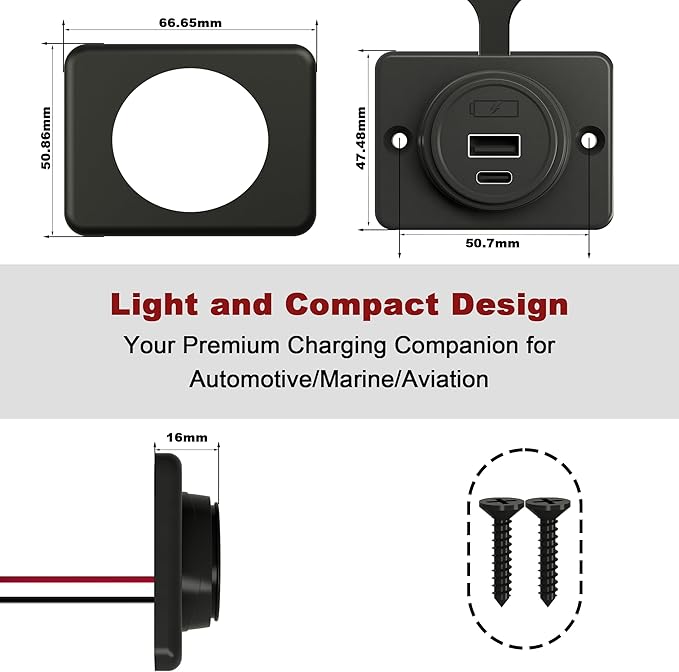 12V/24V USB C Outlet Power Socket Car Charger USB Port for Car, Bus, RV, Boat, Vehicle Boat ATV Truck Golf Cart