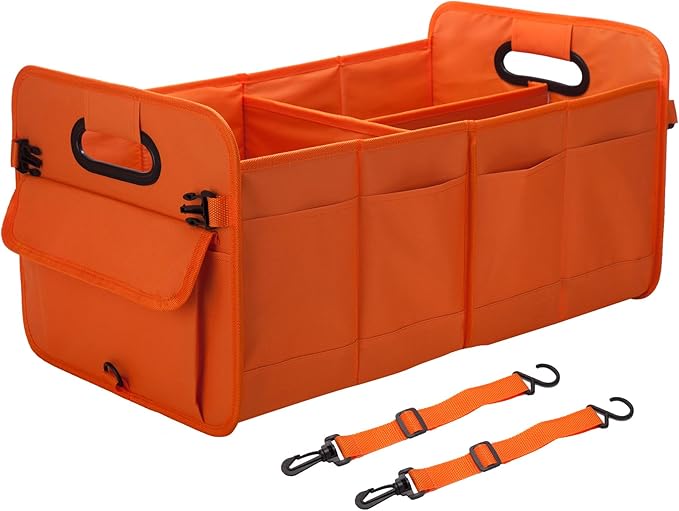 titiyiof Trunk Organizer For Suv & Sedan,Car Organizers and Storage, Waterproof Collapsible & Adjustable Straps,70L Sturdy Car Organization for Car Accessories, Tools,Sundries,2-3Compartment（Orange
