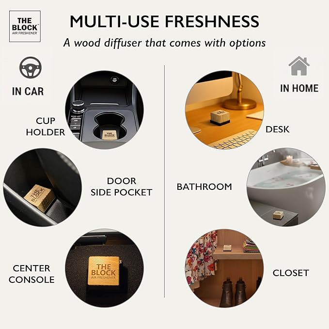 The Block - Wooden Car Air Freshener & Odor Eliminator - Long Lasting 30+ Day Scent - Car & Home Use - Fresh Gift Idea - Made in USA - MIDNIGHT ICE