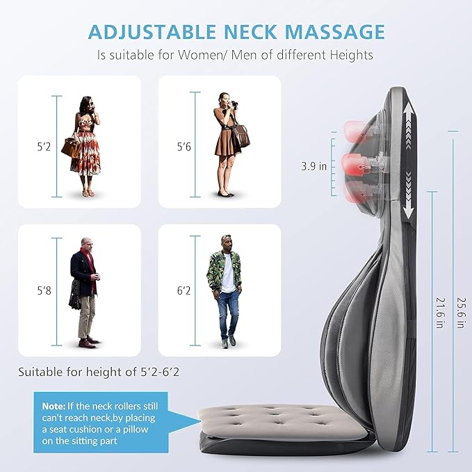 COMFIER Massager Chair with Heat, Shiatsu Neck Back Massager Portable with Compression & Rolling,Massage Chair Pad for Neck & Back for Muscle Tension Relief