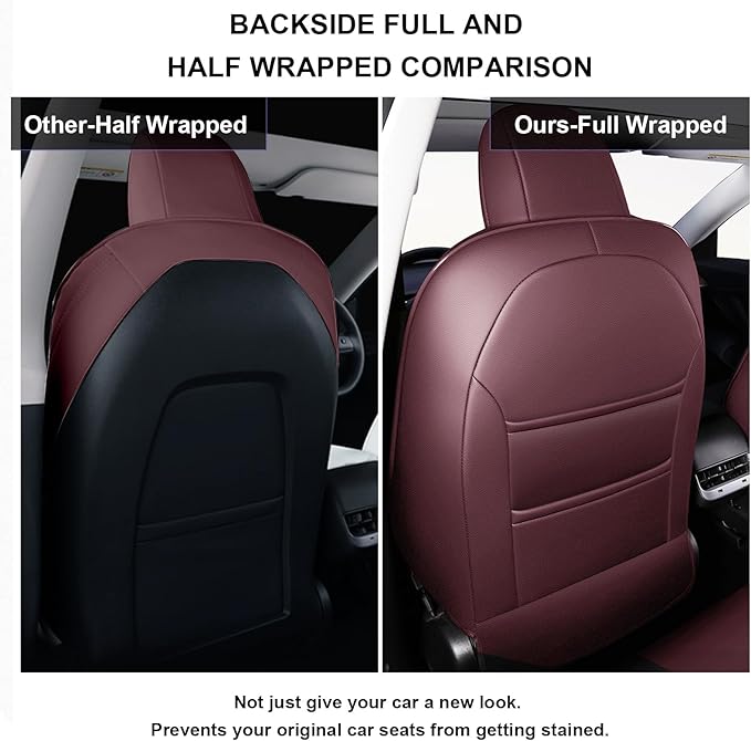 AOMSAZTO Car Seat Cover Fit for Tesla Model Y 2020 2021 2022 2023 2024 2025 5 Seater - Full Set Wine Red Seat Covers