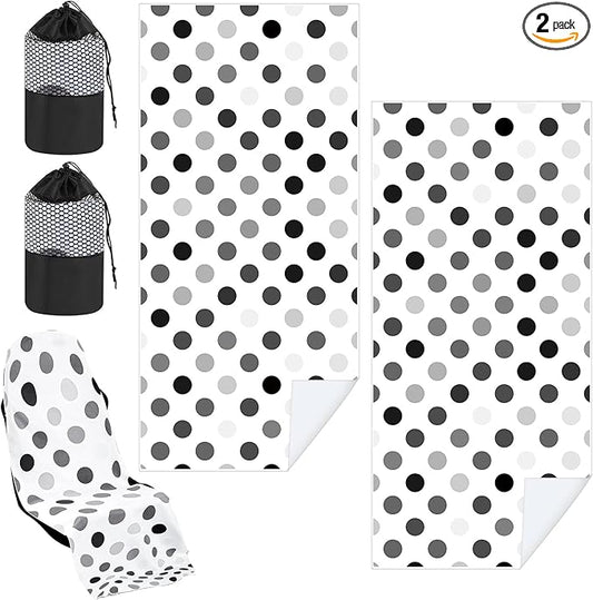 2 Pack Car Seat Towel Covers with Storage Bag 63 x 32 Inch Athletic Running Towel Seat Sweat Washable Non Slip Cover Gift for Car Outdoor Sport Activities (Black and Gray Dots)