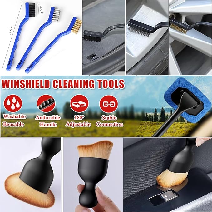 26Pcs Car Detailing Kit, Car Detailing Brush Set, Auto Detailing Drill Brush Set, Car Detailing Brushes, Car Wash Kit, Car Accessories For Men, Car Cleaning Tools Kit for Interior, Exterior, Wheels