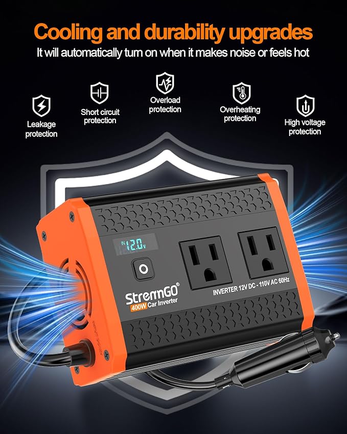400W Car Power Inverter for Vehicles, Portable Charger Converter Dual AC Car Plug Adapter Outlet, USB 24W/30W Fast Charger, Car Cigarette Lighter Adapter for Laptop, Phone on Road Trip Essentials