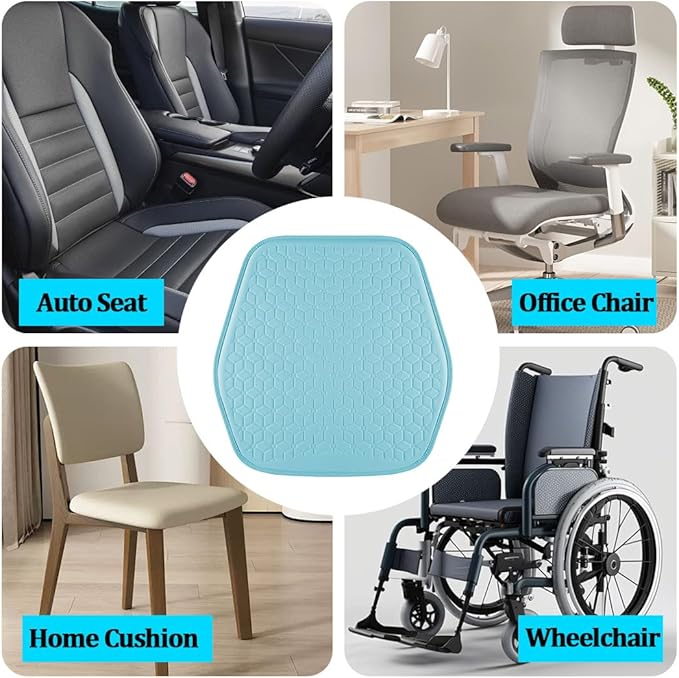 Gel Car Seat Cushion, Soft Cooling Honeycomb Non-Slip Vehicle Seat Bottom Mat for Long Sitting, Breathable Automotive Interior Chair Pad to Reduce Sweat, Universal for Truck SUV RV (Blue)